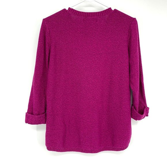 Karen Scott Sweater Purple Crewneck Pullover Rolled Cuff 3/4 Sleeve - Picture 7 of 10